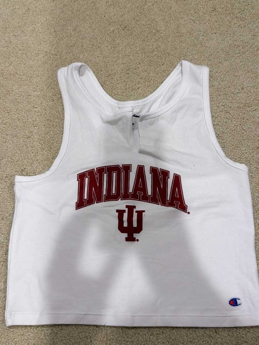 Champion White Tank Top with Navy and Red Logo